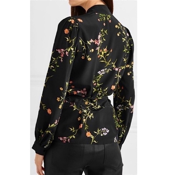NWT L’AGENCE Silk Floral Print Shawl Collar Long Sleeve Tie Waist Wrap Blouse S - Picture 3 of 6